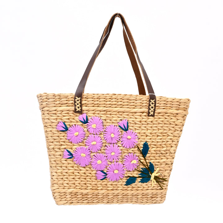 Artisan Hand-Embroidered Floral Woven Tote Bag