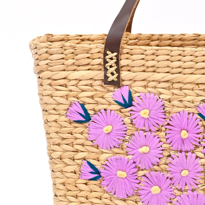 Artisan Hand-Embroidered Floral Woven Tote Bag