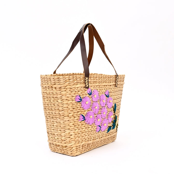 Artisan Hand-Embroidered Floral Woven Tote Bag