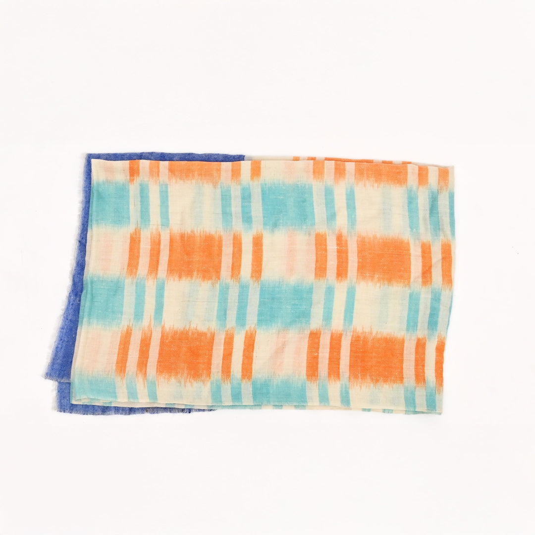 Handloom Pashmina Stole – Ekat Design | Blue, Golden, Navy Blue & White