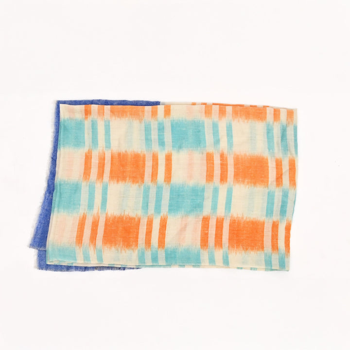 Handloom Pashmina Stole – Ekat Design | Blue, Golden, Navy Blue & White