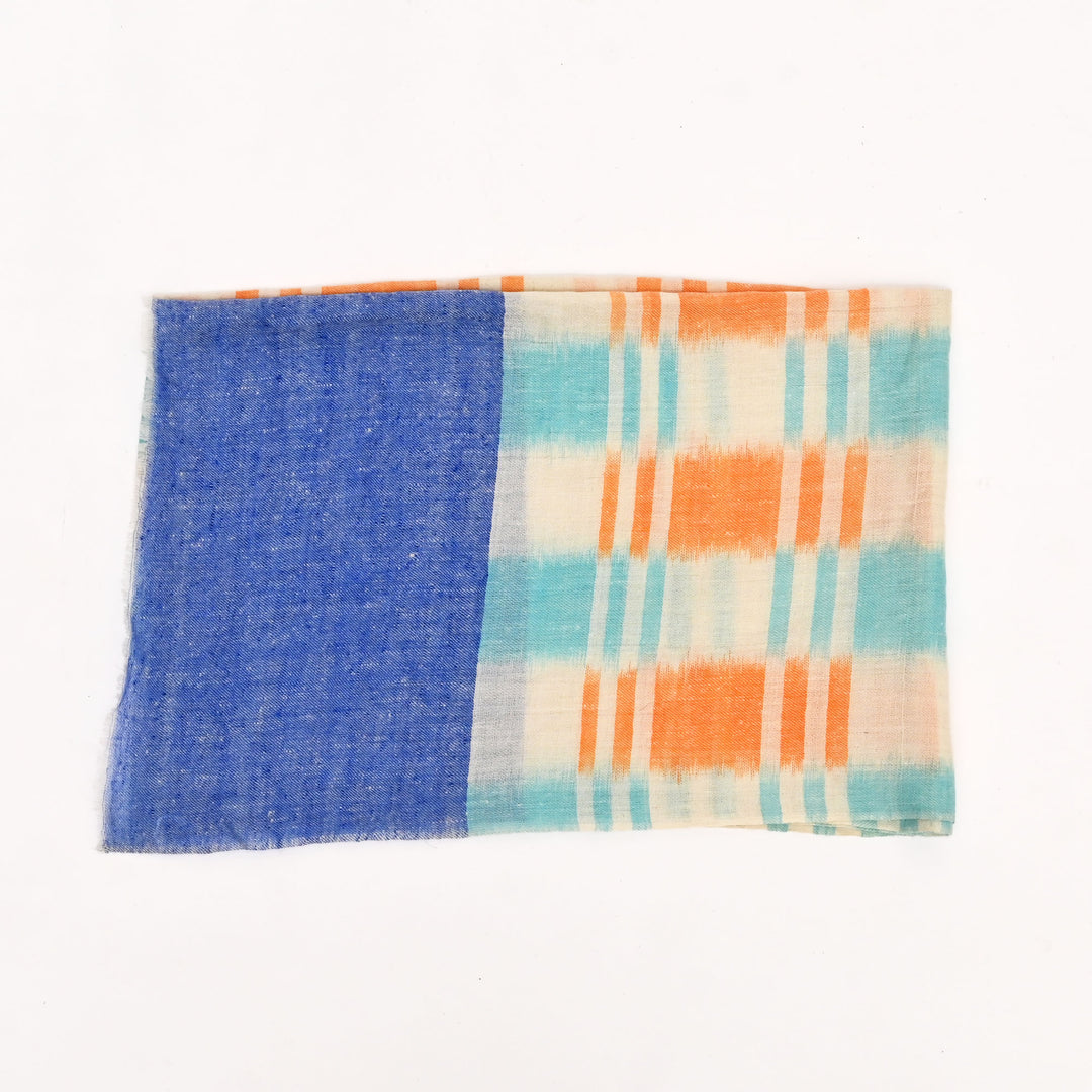 Handloom Pashmina Stole – Ekat Design | Blue, Golden, Navy Blue & White