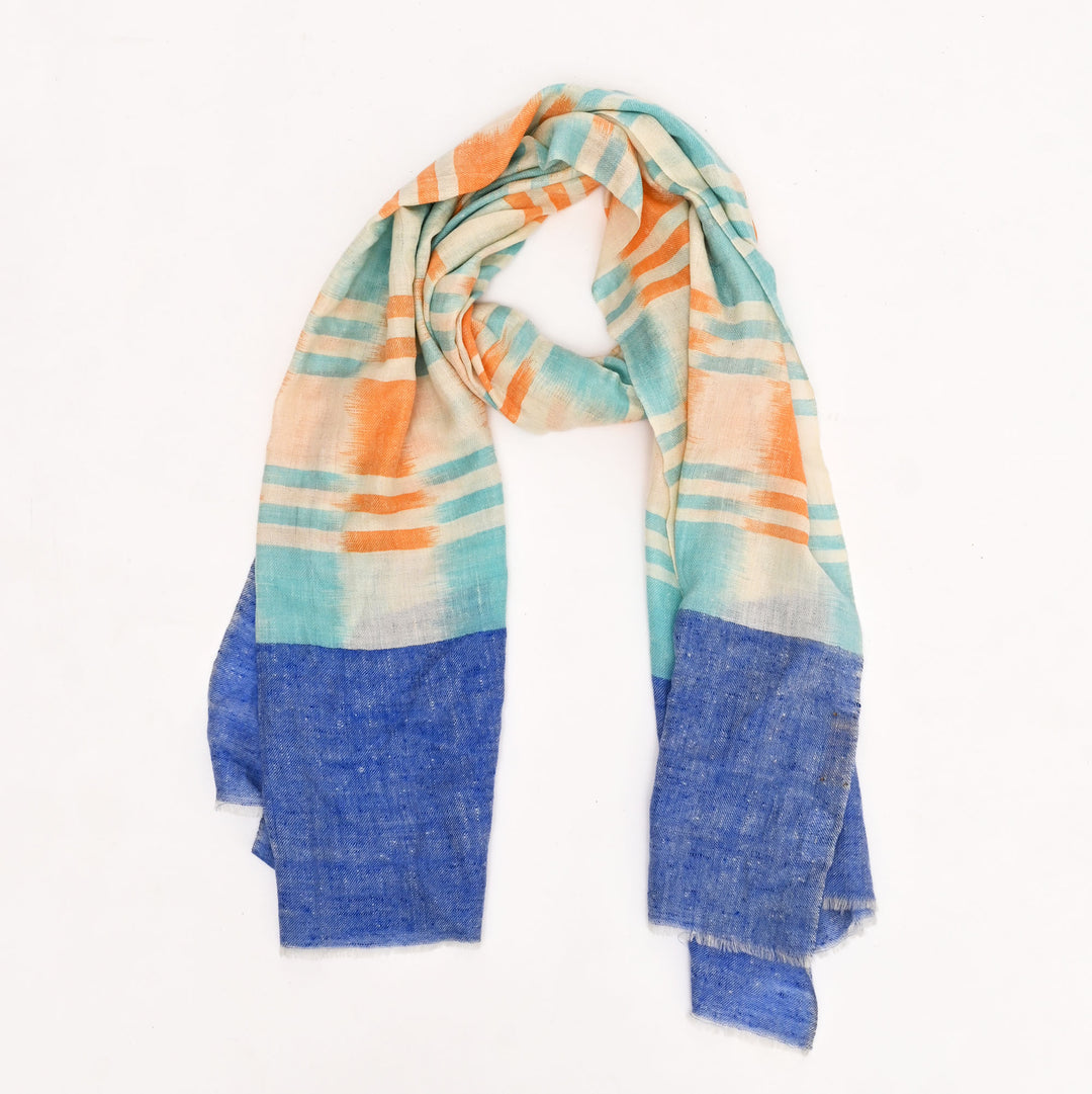 Handloom Pashmina Stole – Ekat Design | Blue, Golden, Navy Blue & White