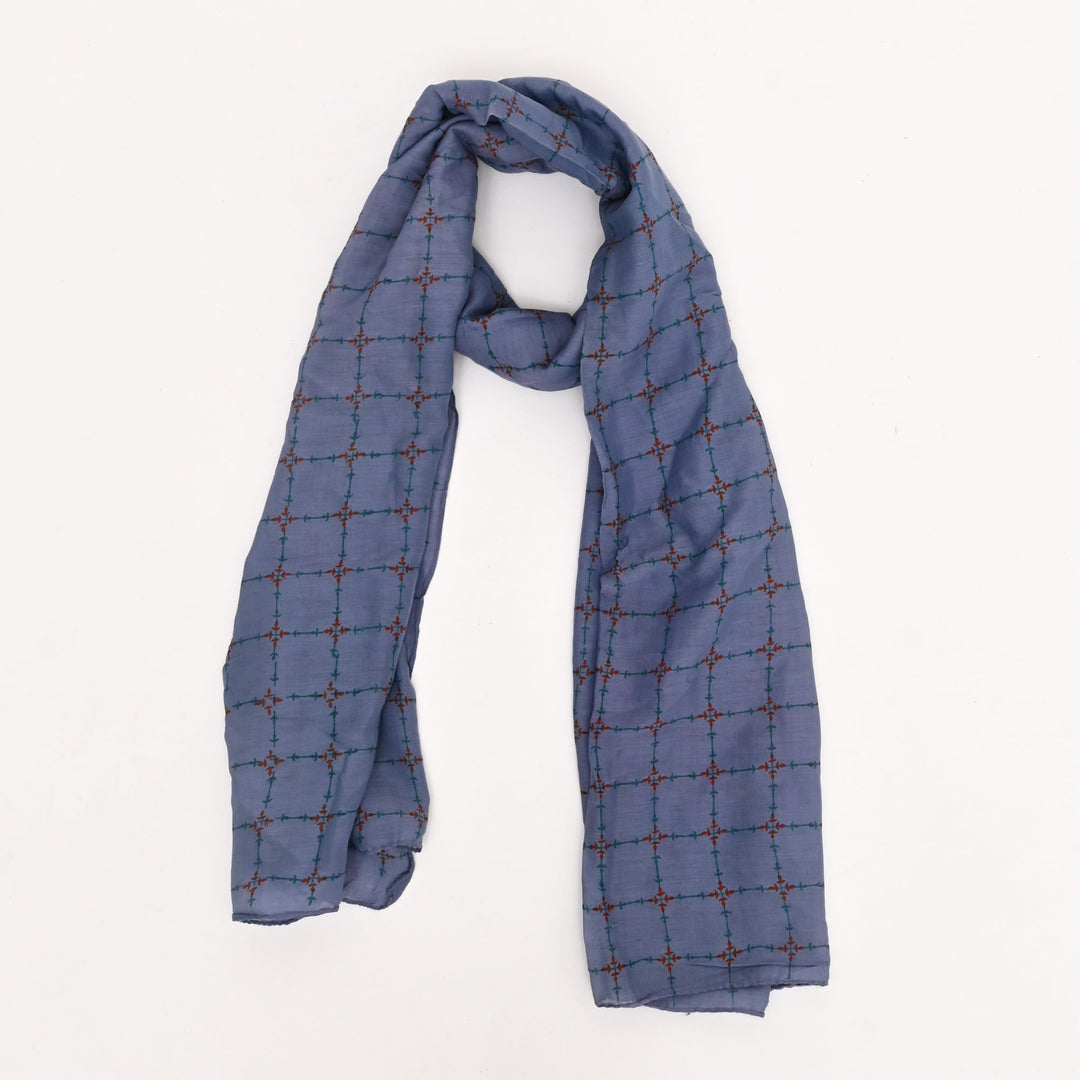 Sanganeri Handblock Printed Cotton-Silk Stole – Unfilled Black Checks