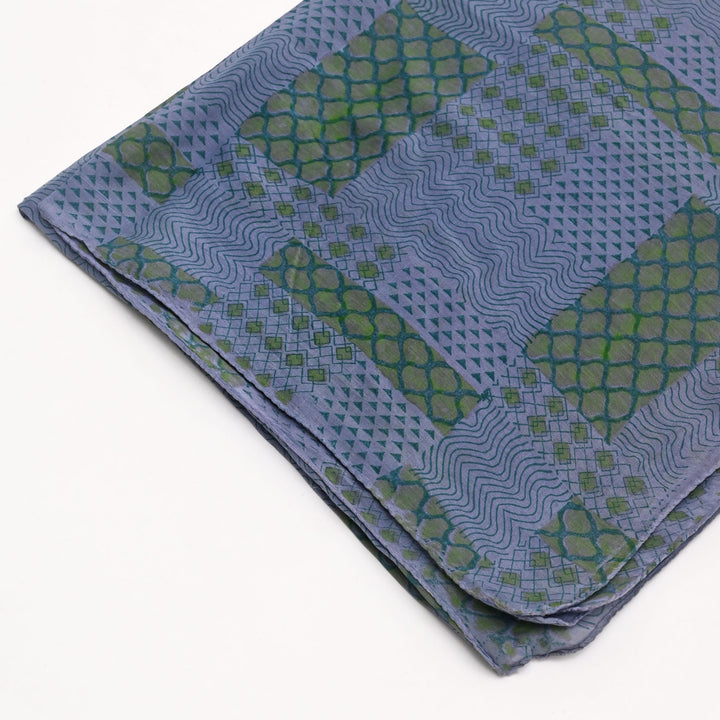 Handloom Cotton-Silk Stole with Traditional Sanganeri Block Print