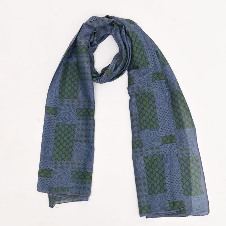 Handloom Cotton-Silk Stole with Traditional Sanganeri Block Print