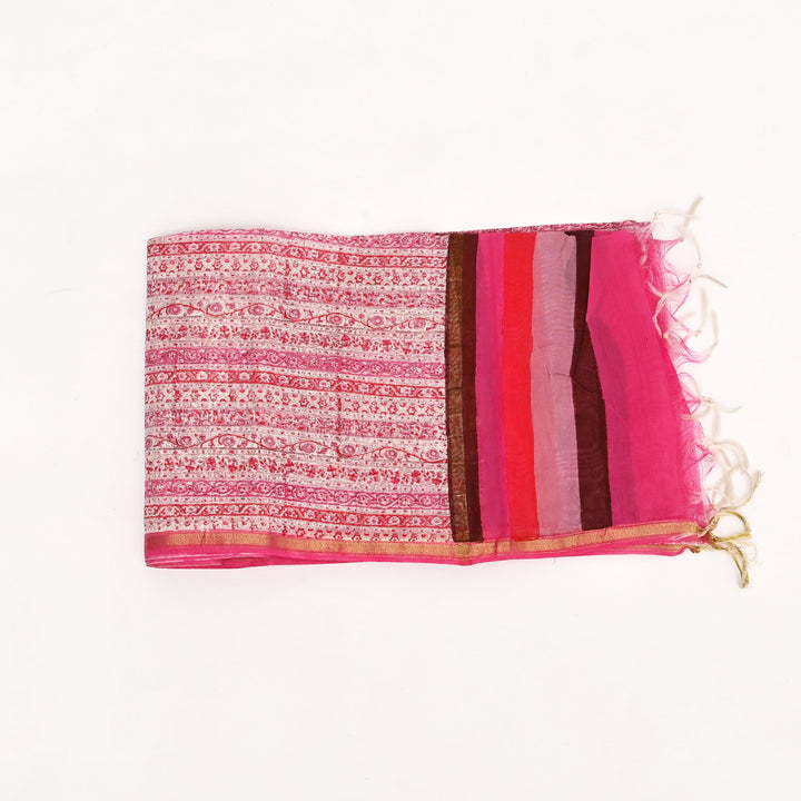 Sanganeri Handblock Print Silk Cotton Stole | Pink