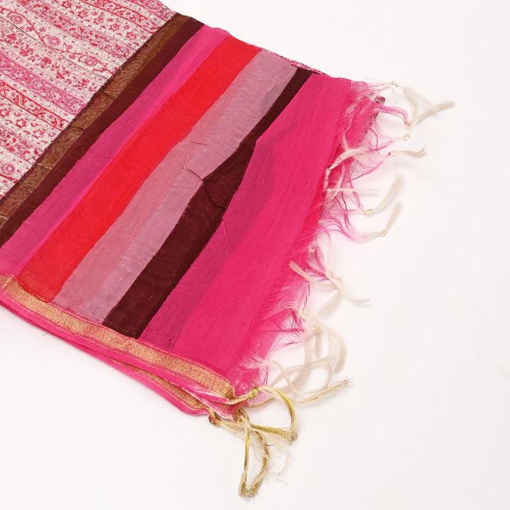 Sanganeri Handblock Print Silk Cotton Stole | Pink