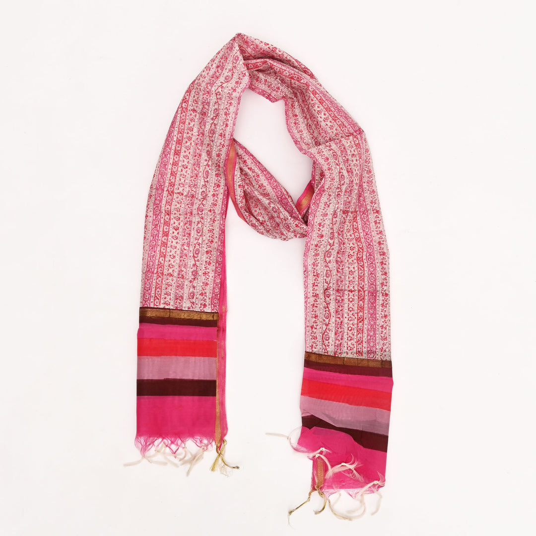 Sanganeri Handblock Print Silk Cotton Stole | Pink