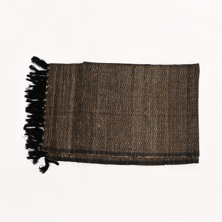 Handwoven Himalayan Oak Tasar Silk & Wool Stole – Black