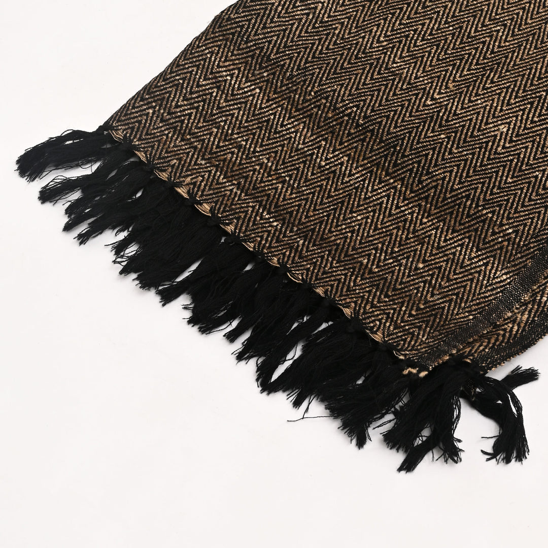Handwoven Himalayan Oak Tasar Silk & Wool Stole – Black