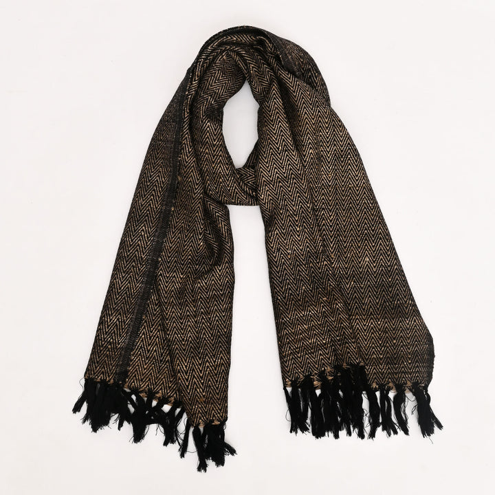 Handwoven Himalayan Oak Tasar Silk & Wool Stole – Black