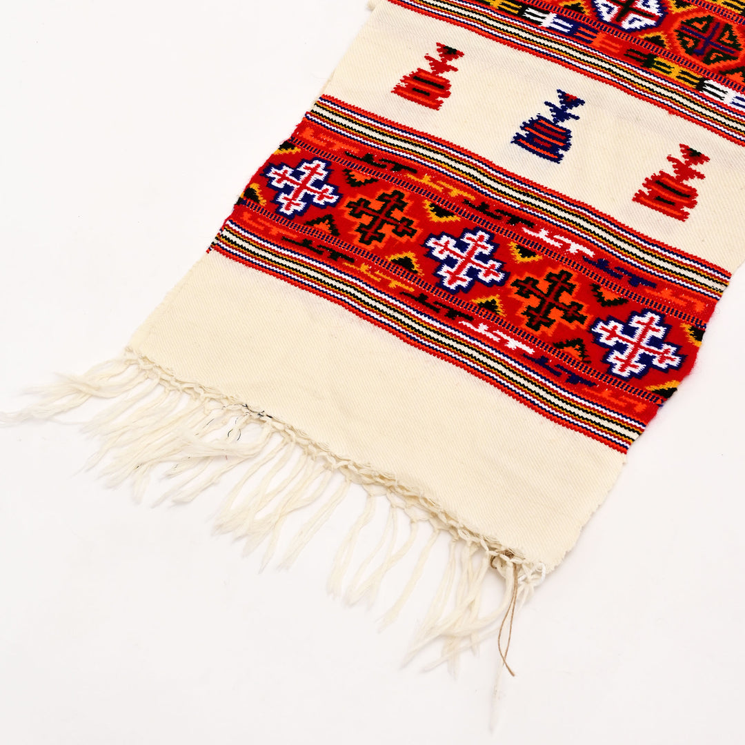 Traditional Kinnauri Wool Scarf/Muffler – White