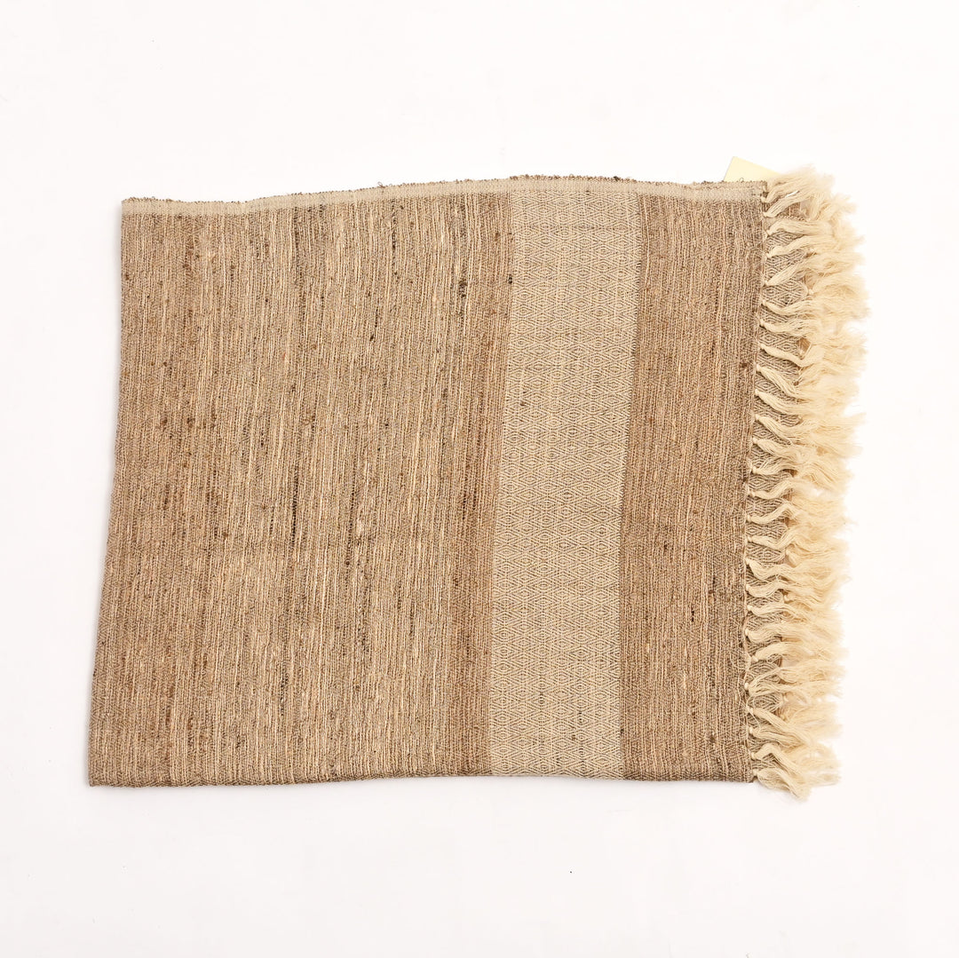 Handwoven Himalayan Oak Tasar Silk & Wool Shawl – Beige