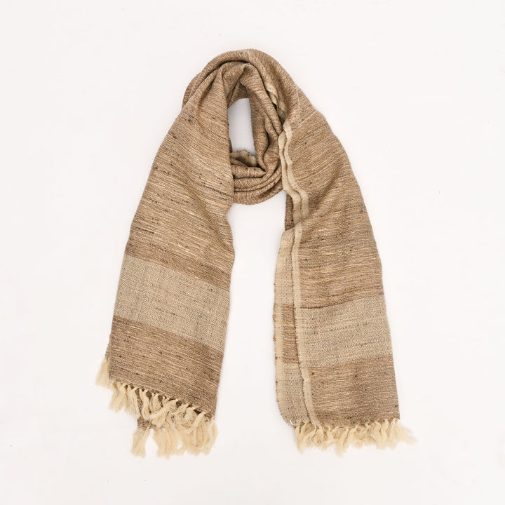 Handwoven Himalayan Oak Tasar Silk & Wool Shawl – Beige
