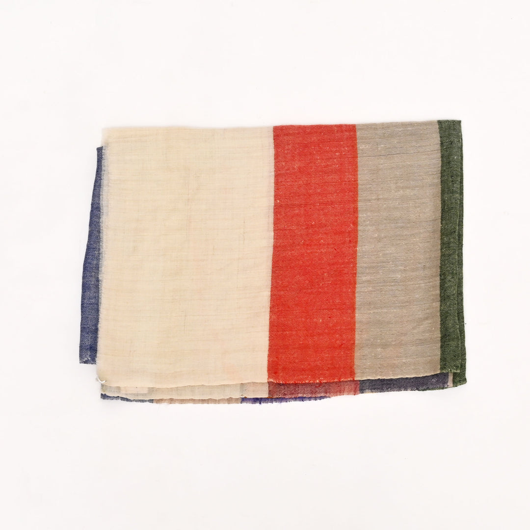 Handloom Pashmina Stole – Big Box Design | Natural, White, Maroon & Green