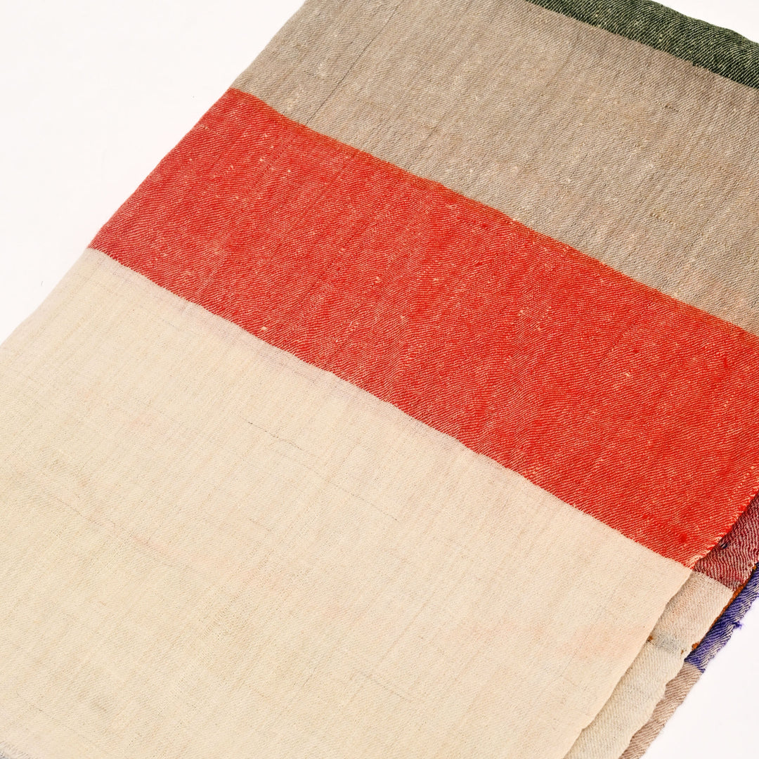 Handloom Pashmina Stole – Big Box Design | Natural, White, Maroon & Green