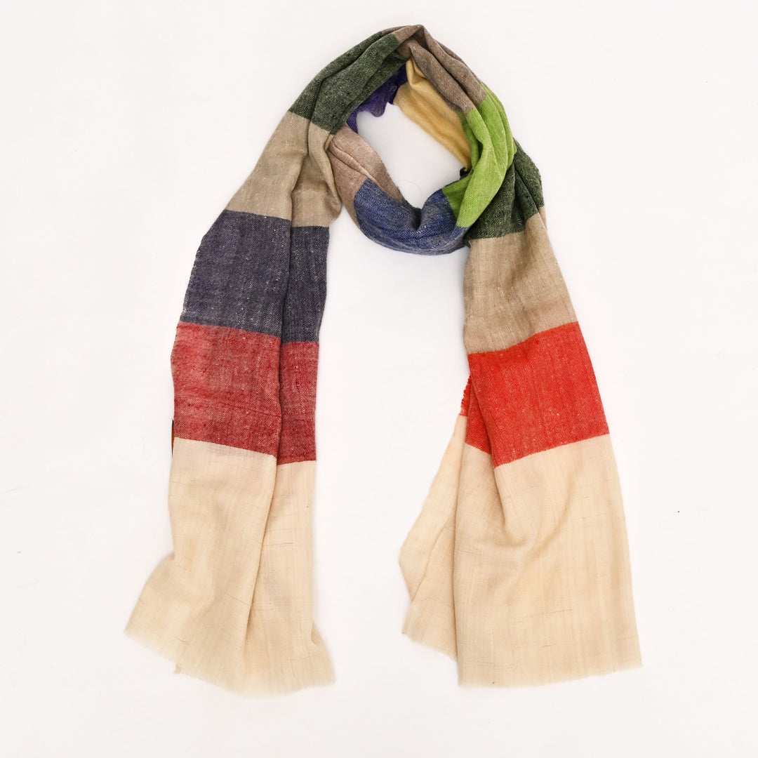 Handloom Pashmina Stole – Big Box Design | Natural, White, Maroon & Green