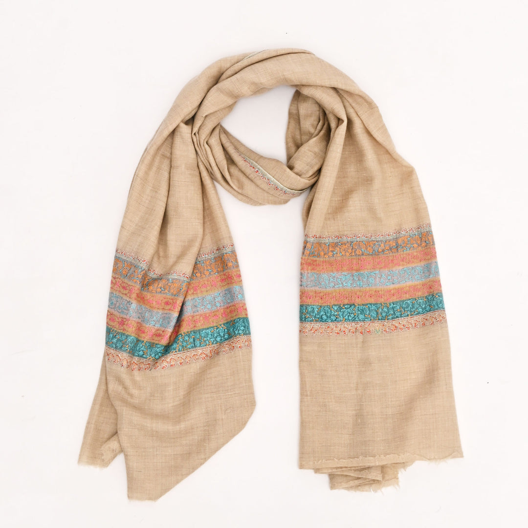 Sozni Pashmina Brown Shawl - Handcrafted Kashmiri Art