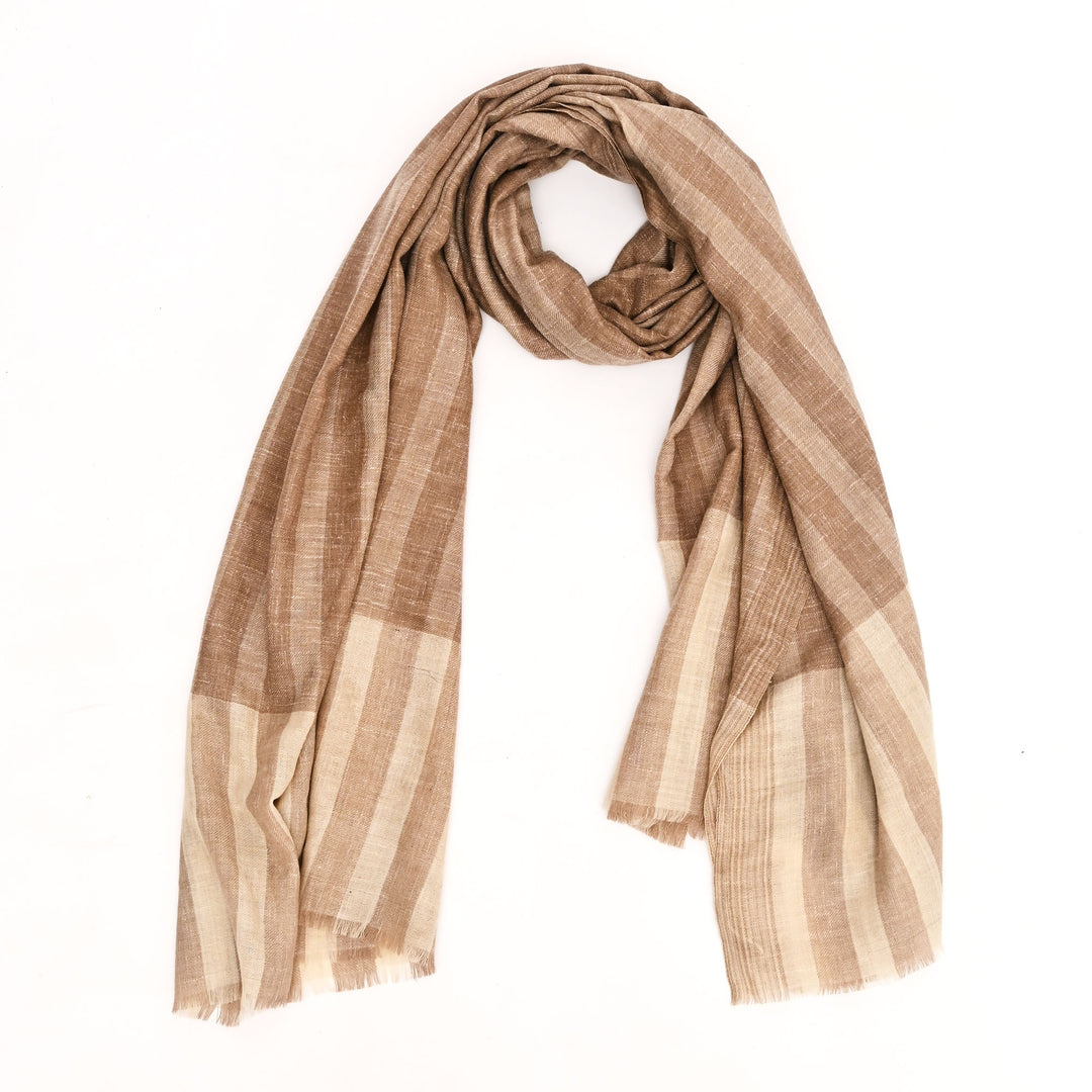 Handloom Pashmina Shawl – Stripe Design in Natural with Beige