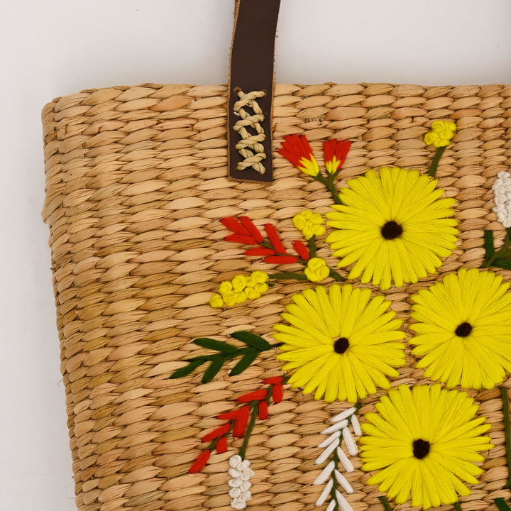 Handwoven Tote Bag with Floral Embroidery