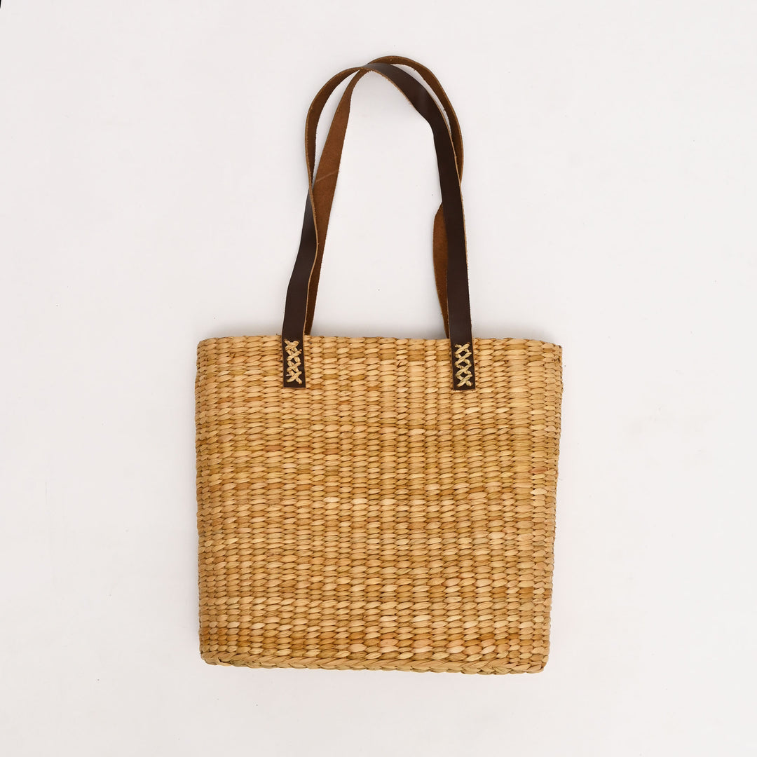 Handwoven Tote Bag with Floral Embroidery