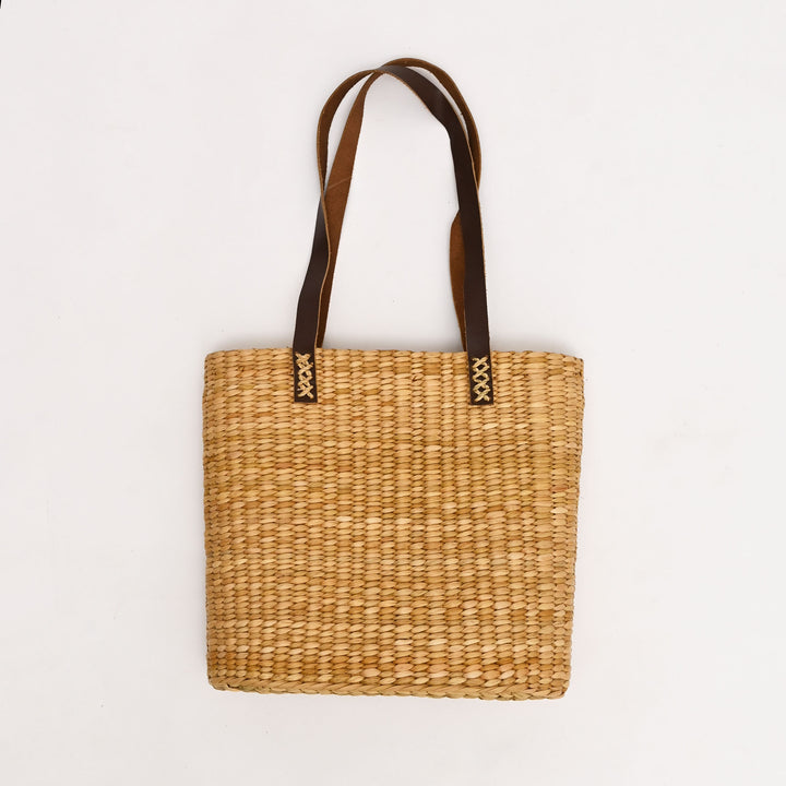 Handwoven Tote Bag with Floral Embroidery