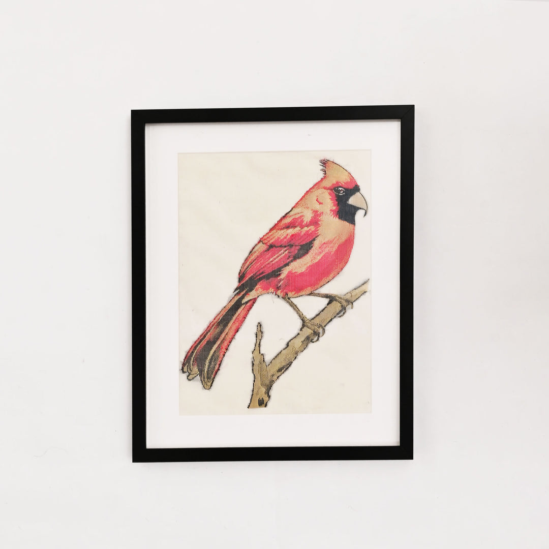 Framed Cardinal Bird Wall Art | Traditional Textile Wall Art