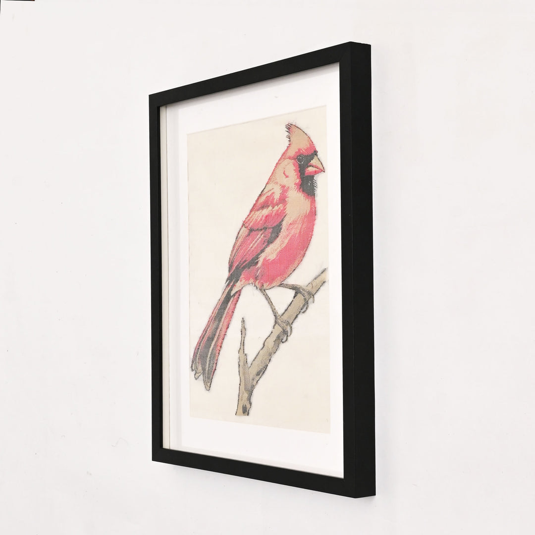 Framed Cardinal Bird Wall Art | Traditional Textile Wall Art