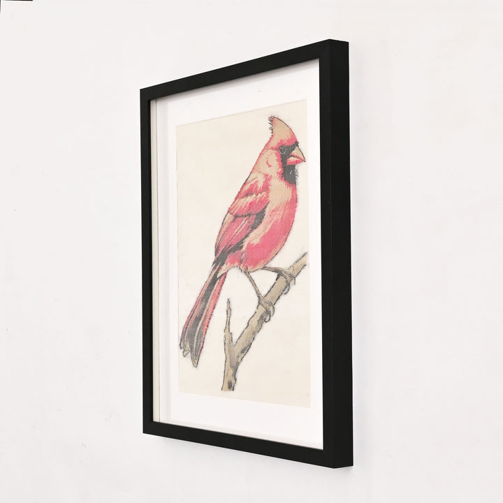 Framed Cardinal Bird Wall Art | Traditional Textile Wall Art