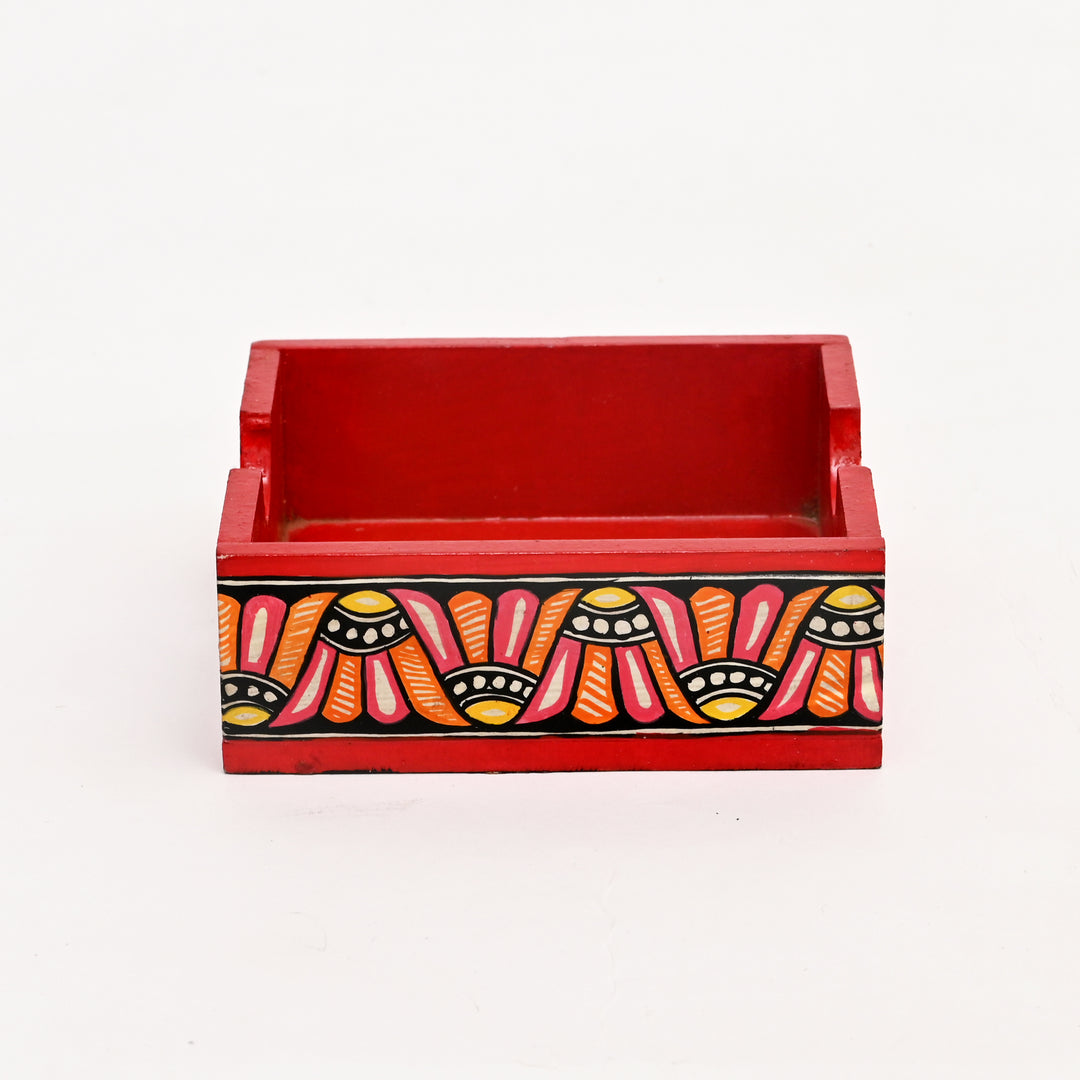Madhubani Fish Coaster Set – 6 Hand-Painted MDF Coasters with Holder
