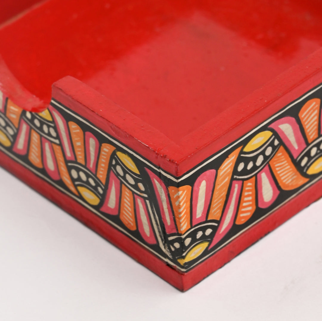 Madhubani Fish Coaster Set – 6 Hand-Painted MDF Coasters with Holder