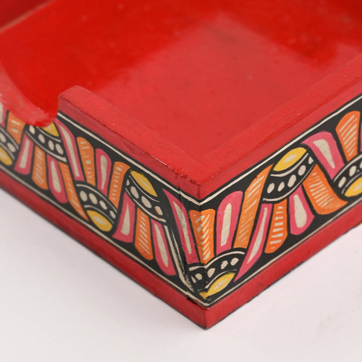 Madhubani Fish Coaster Set – 6 Hand-Painted MDF Coasters with Holder