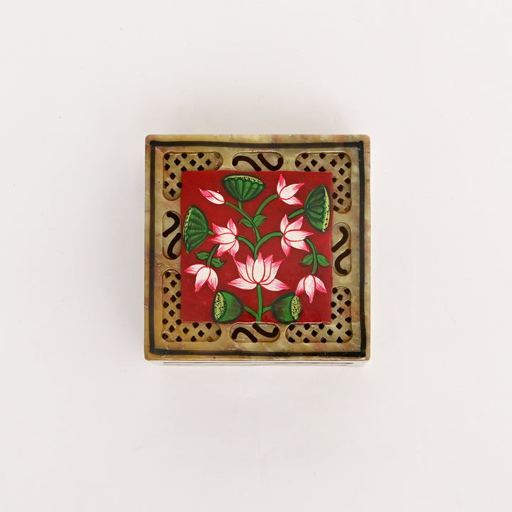 Soapstone Hand-Painted Lotus Box (small)