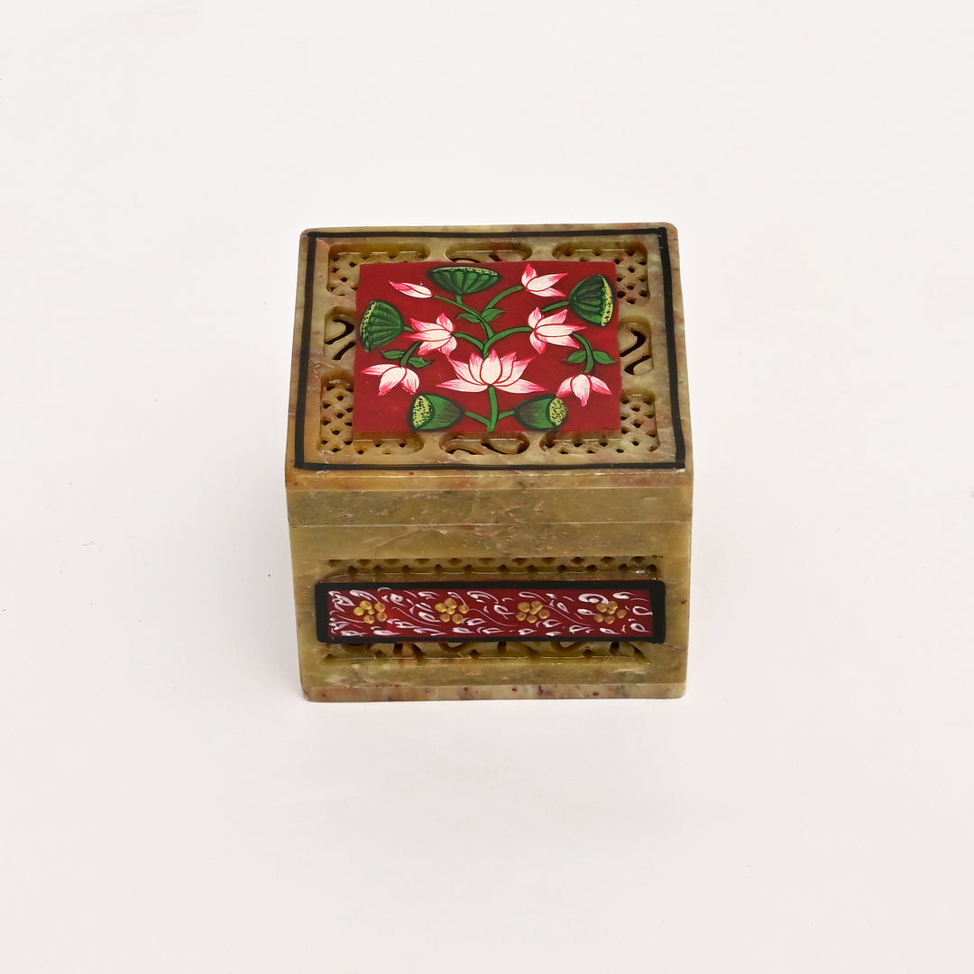 Soapstone Hand-Painted Lotus Box (small)