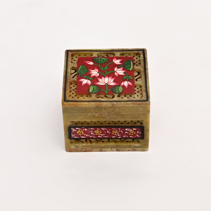 Soapstone Hand-Painted Lotus Box (small)