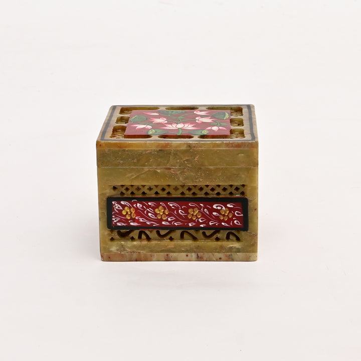 Soapstone Hand-Painted Lotus Box (small)