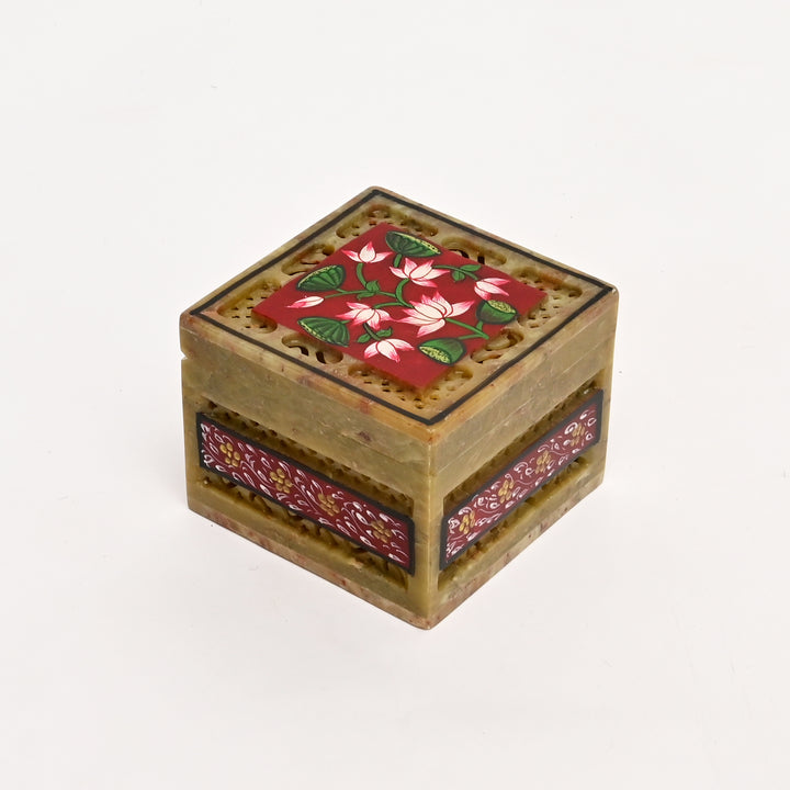 Soapstone Hand-Painted Lotus Box (small)