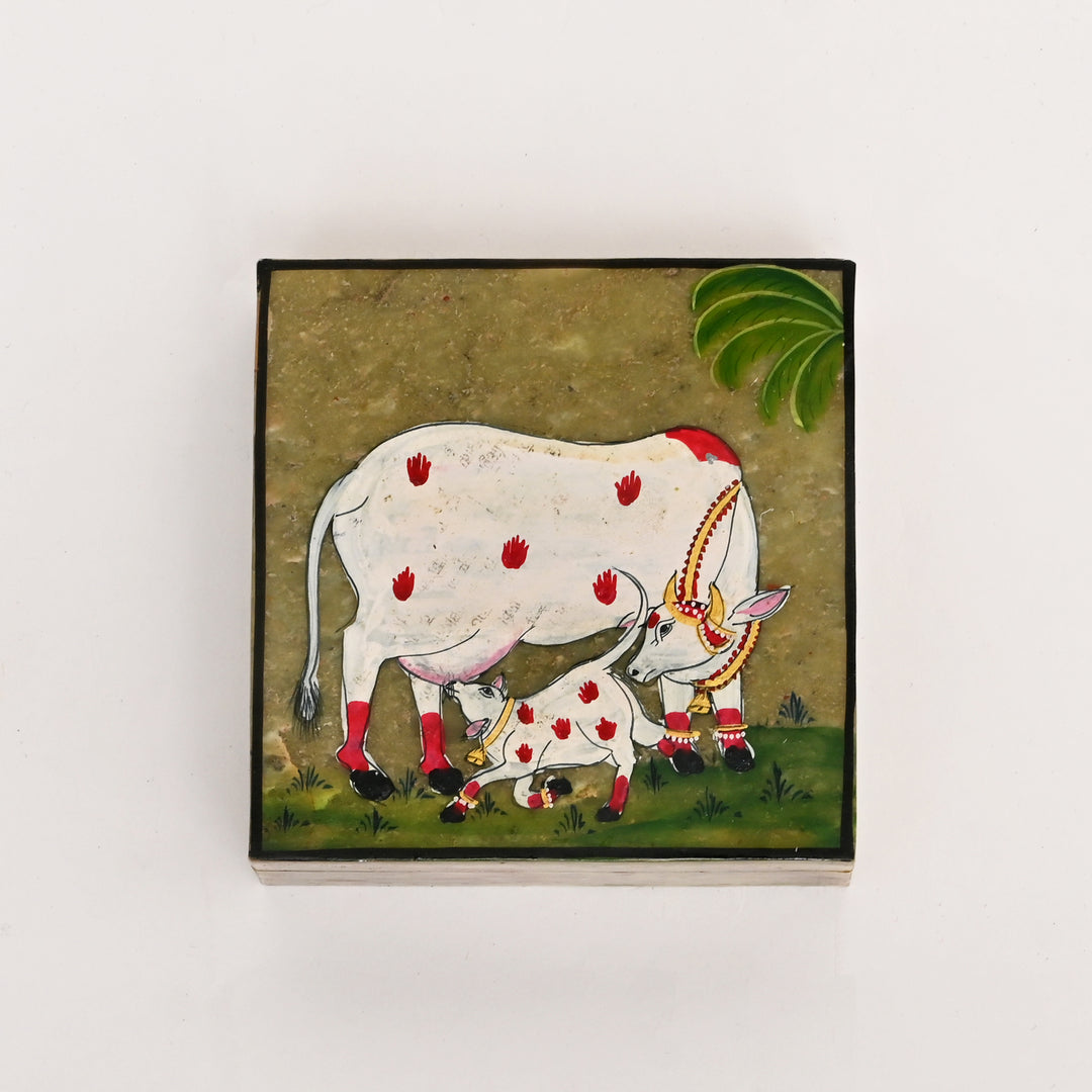 Soapstone Carved Cow & Calf Box (Small)