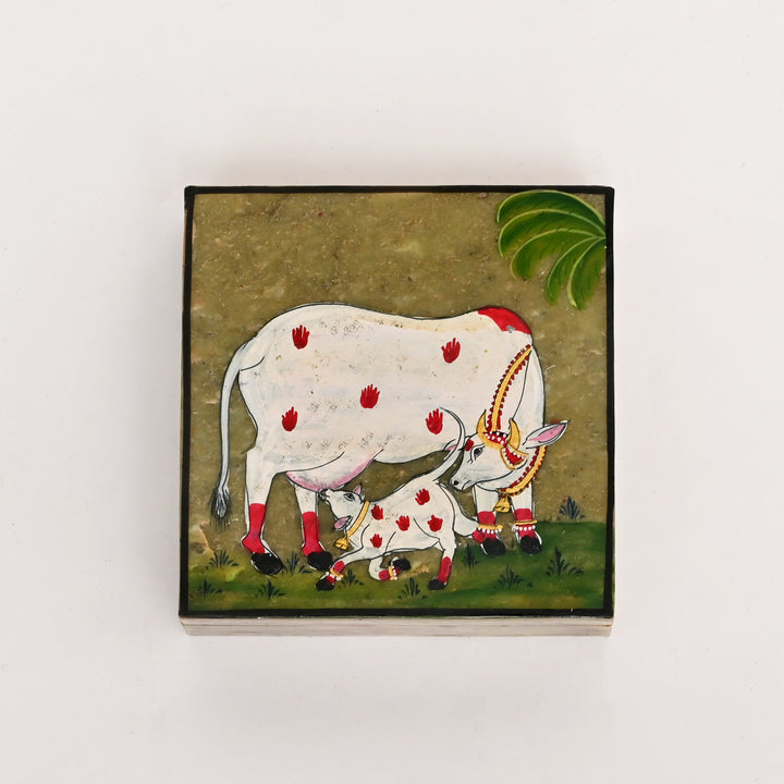 Soapstone Carved Cow & Calf Box (Small)