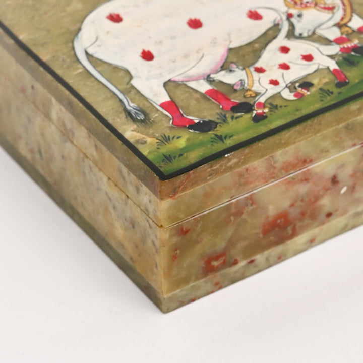 Soapstone Carved Cow & Calf Box (Small)