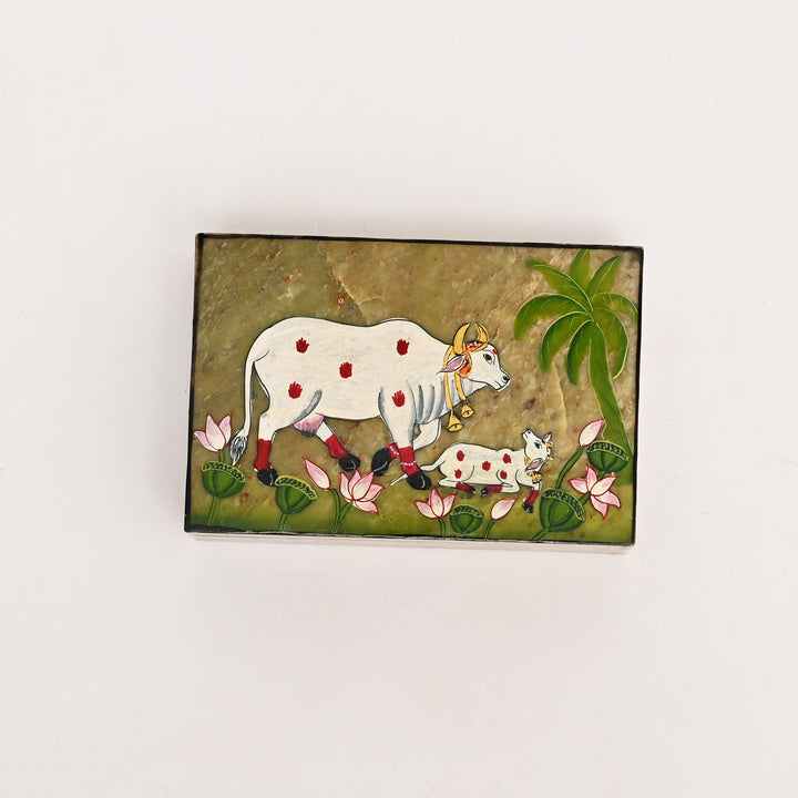 Soapstone Carved Cow & Calf Box (Large)