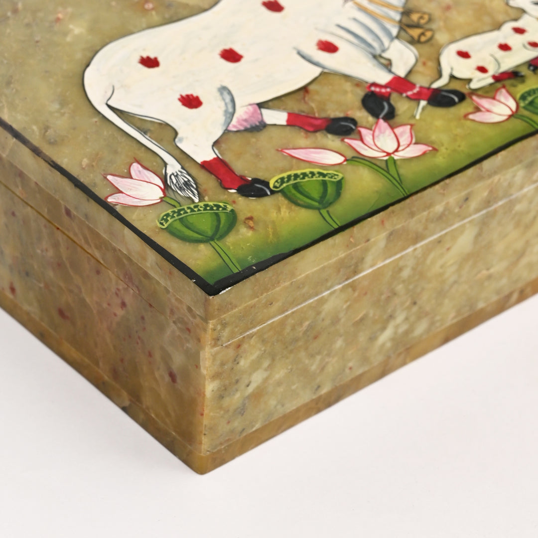 Soapstone Carved Cow & Calf Box (Large)