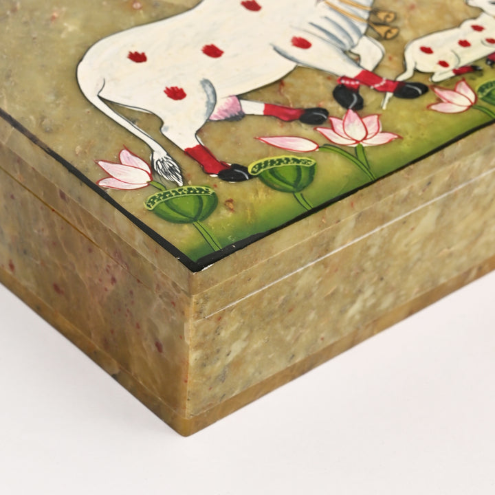 Soapstone Carved Cow & Calf Box (Large)