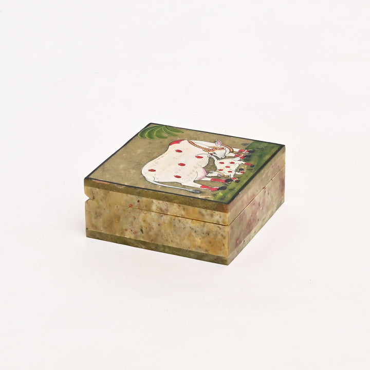Soapstone Carved Cow & Calf Box (Small)