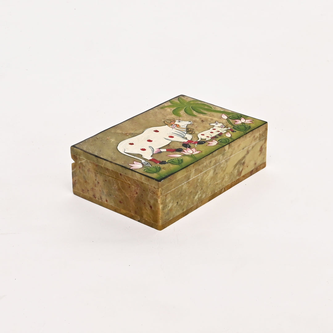 Soapstone Carved Cow & Calf Box (Large)