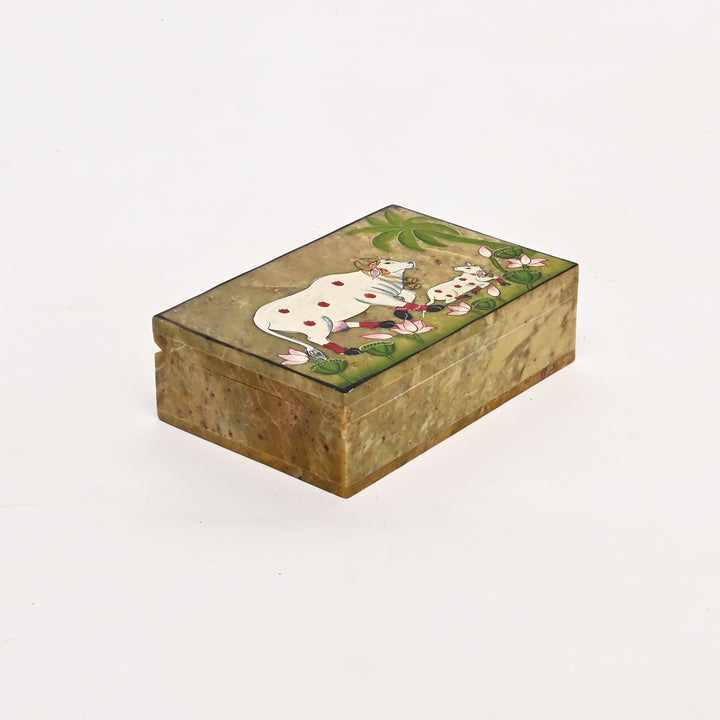 Soapstone Carved Cow & Calf Box (Large)