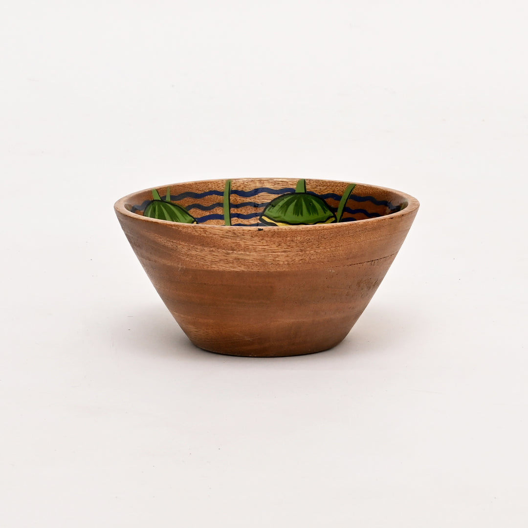 Hand-Painted Lotus Motif Wooden Bowl Small