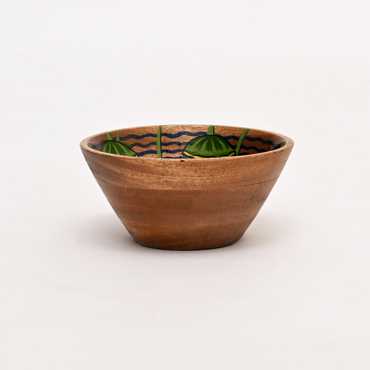 Hand-Painted Lotus Motif Wooden Bowl Small