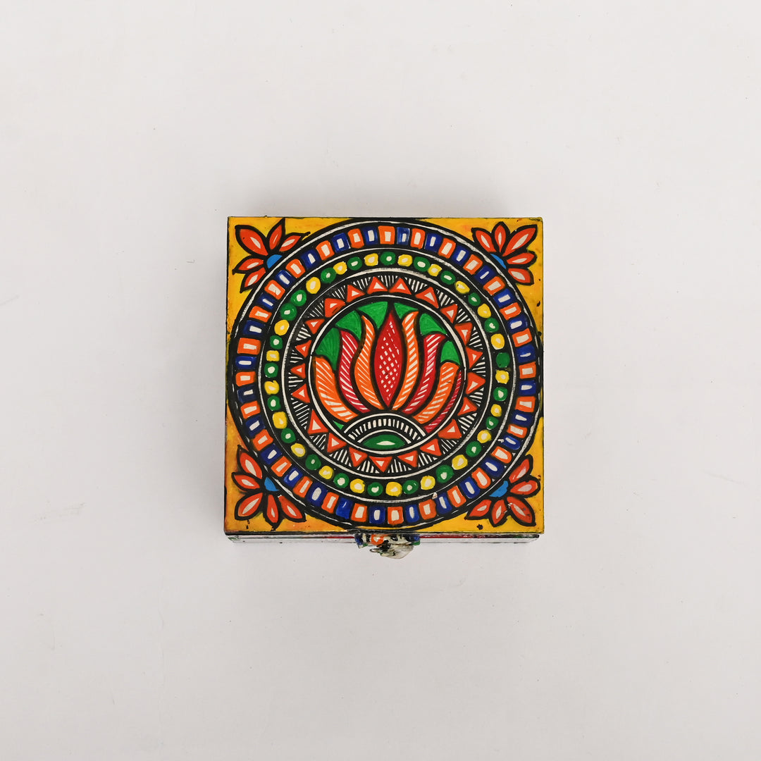 Handpainted Madhubani MDF Jewellery Box – Traditional Folk Art Storage
